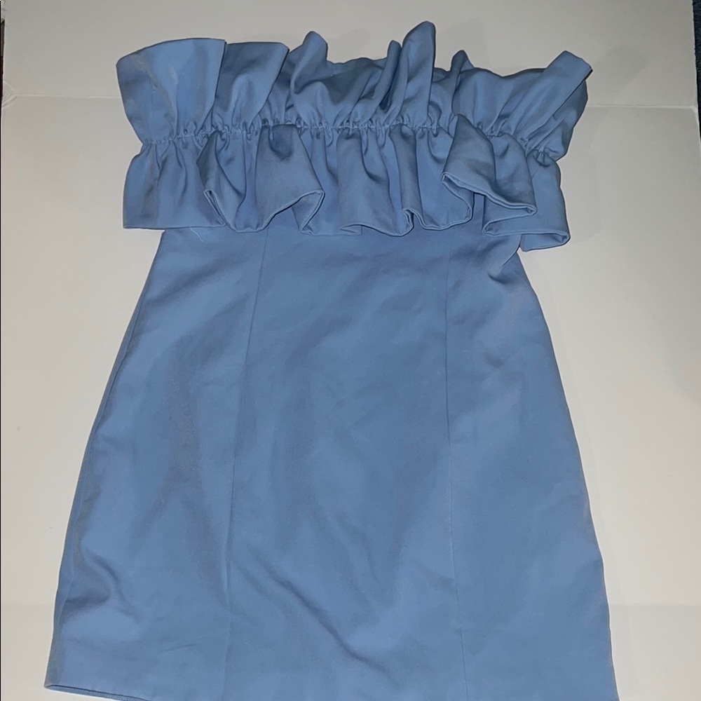 Blue Ruffled Off the Shoulder Cocktail Dress
